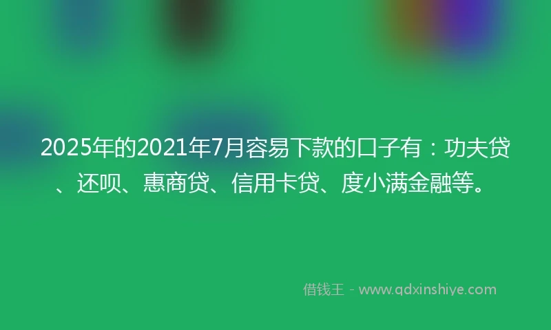 2025年的2021年7月容易下款的口子有：功夫贷、还呗、惠商贷、信用卡贷、度小满金融等。