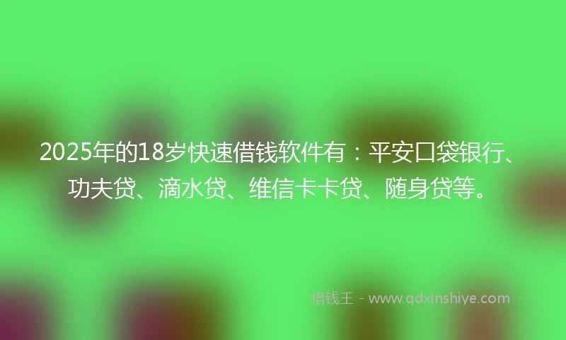 2025年的18岁快速借钱软件有：平安口袋银行、功夫贷、滴水贷、维信卡卡贷、随身贷等。