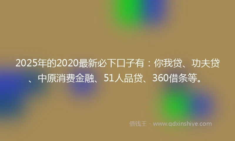 2025年的2020最新必下口子有：你我贷、功夫贷、中原消费金融、51人品贷、360借条等。