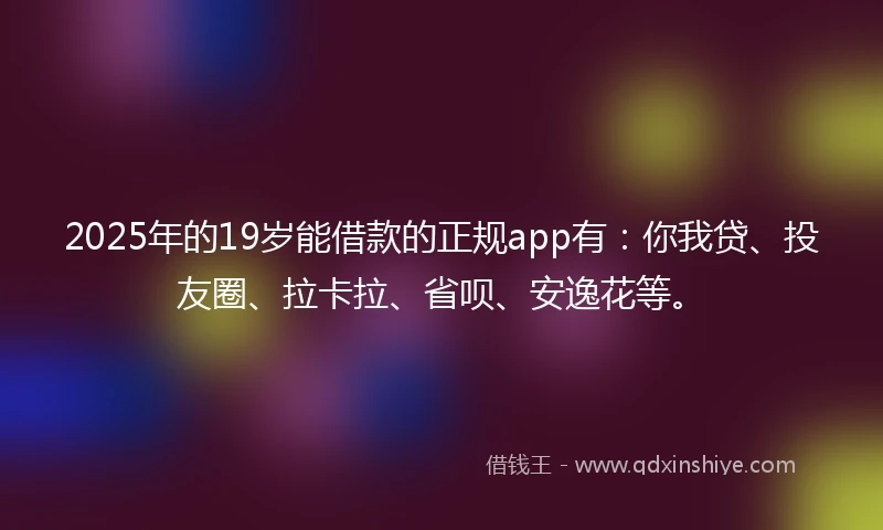 2025年的19岁能借款的正规app有：你我贷、投友圈、拉卡拉、省呗、安逸花等。