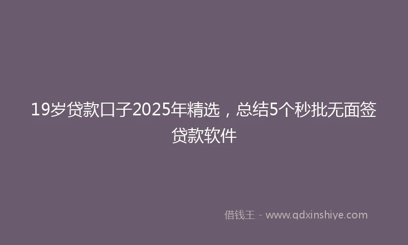 19岁贷款口子2025年精选，总结5个秒批无面签贷款软件