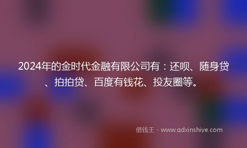 2024年的金时代金融有限公司有：还呗、随身贷、拍拍贷、百度有钱花、投友圈等。