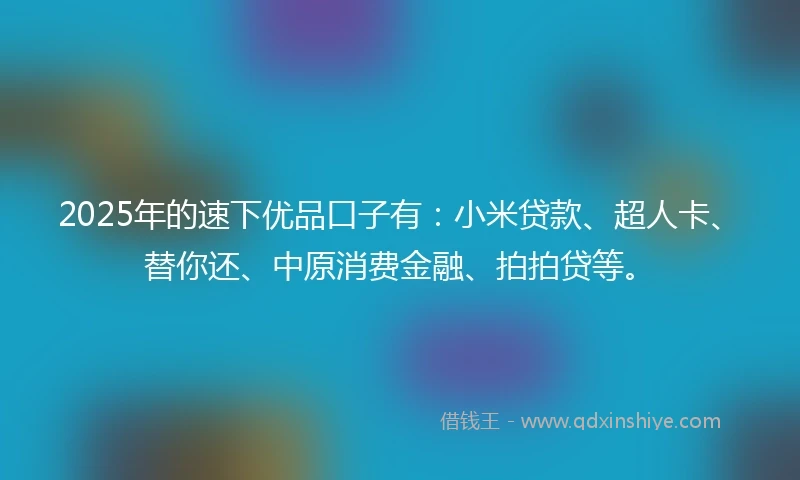 2025年的速下优品口子有：小米贷款、超人卡、替你还、中原消费金融、拍拍贷等。