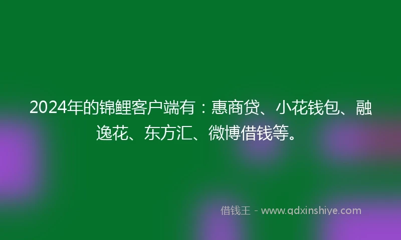 2024年的锦鲤客户端有：惠商贷、小花钱包、融逸花、东方汇、微博借钱等。