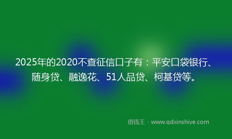 2025年的2020不查征信口子有：平安口袋银行、随身贷、融逸花、51人品贷、柯基贷等。