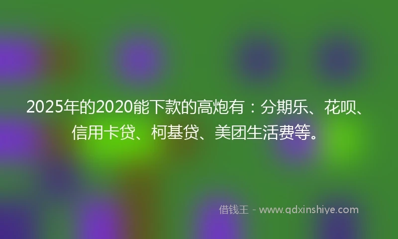 2025年的2020能下款的高炮有：分期乐、花呗、信用卡贷、柯基贷、美团生活费等。