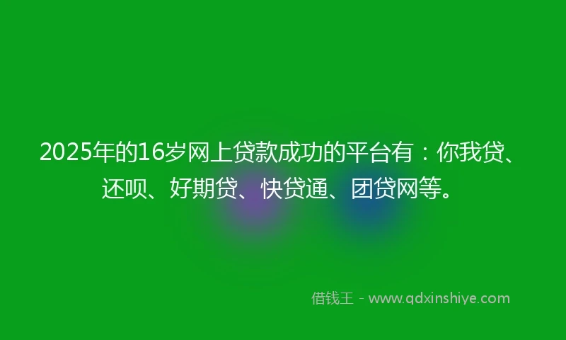 2025年的16岁网上贷款成功的平台有：你我贷、还呗、好期贷、快贷通、团贷网等。