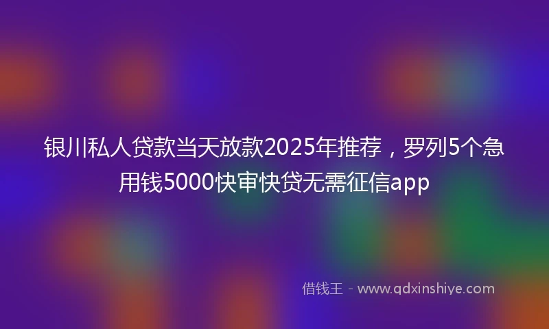 银川私人贷款当天放款2025年推荐，罗列5个急用钱5000快审快贷无需征信app
