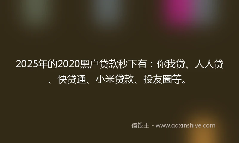 2025年的2020黑户贷款秒下有：你我贷、人人贷、快贷通、小米贷款、投友圈等。