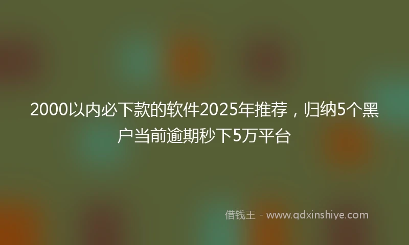 2000以内必下款的软件2025年推荐，归纳5个黑户当前逾期秒下5万平台
