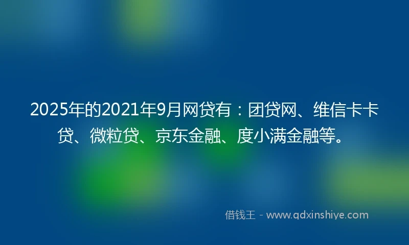 2025年的2021年9月网贷有：团贷网、维信卡卡贷、微粒贷、京东金融、度小满金融等。