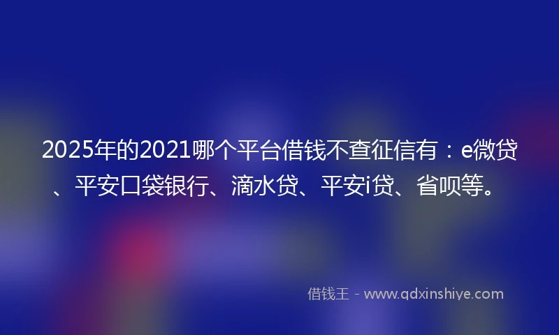 2025年的2021哪个平台借钱不查征信有：e微贷、平安口袋银行、滴水贷、平安i贷、省呗等。