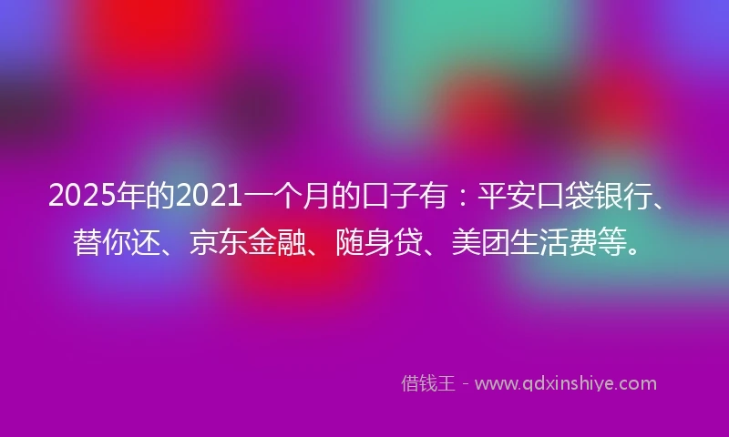 2025年的2021一个月的口子有：平安口袋银行、替你还、京东金融、随身贷、美团生活费等。