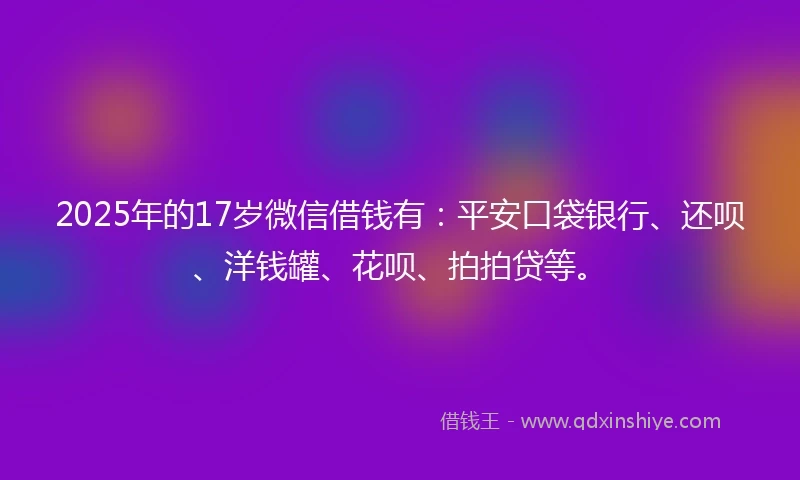 2025年的17岁微信借钱有：平安口袋银行、还呗、洋钱罐、花呗、拍拍贷等。