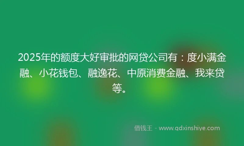 2025年的额度大好审批的网贷公司有：度小满金融、小花钱包、融逸花、中原消费金融、我来贷等。