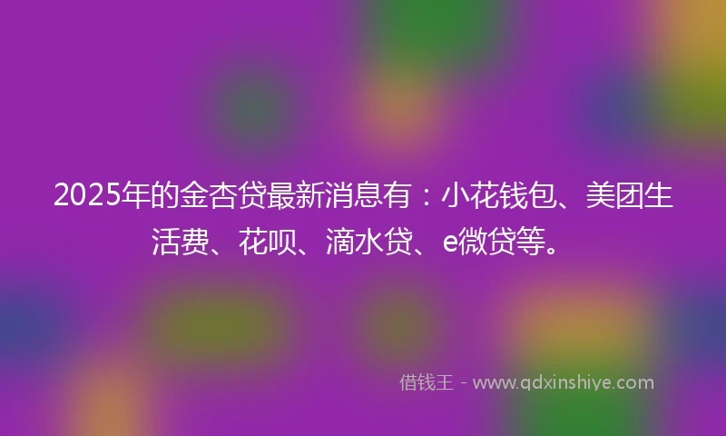 2025年的金杏贷最新消息有：小花钱包、美团生活费、花呗、滴水贷、e微贷等。