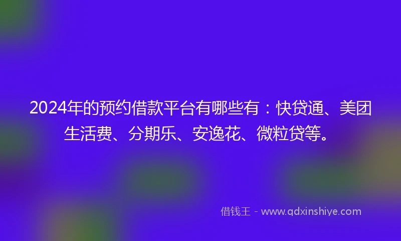 2024年的预约借款平台有哪些有：快贷通、美团生活费、分期乐、安逸花、微粒贷等。