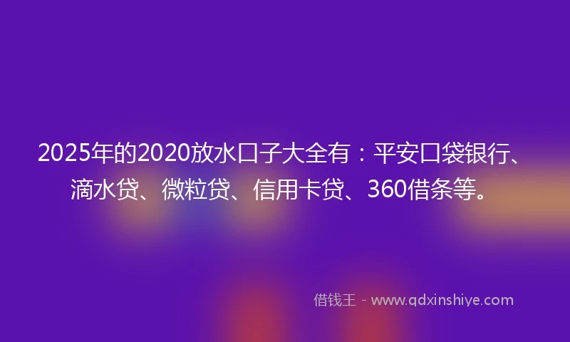 2025年的2020放水口子大全有：平安口袋银行、滴水贷、微粒贷、信用卡贷、360借条等。