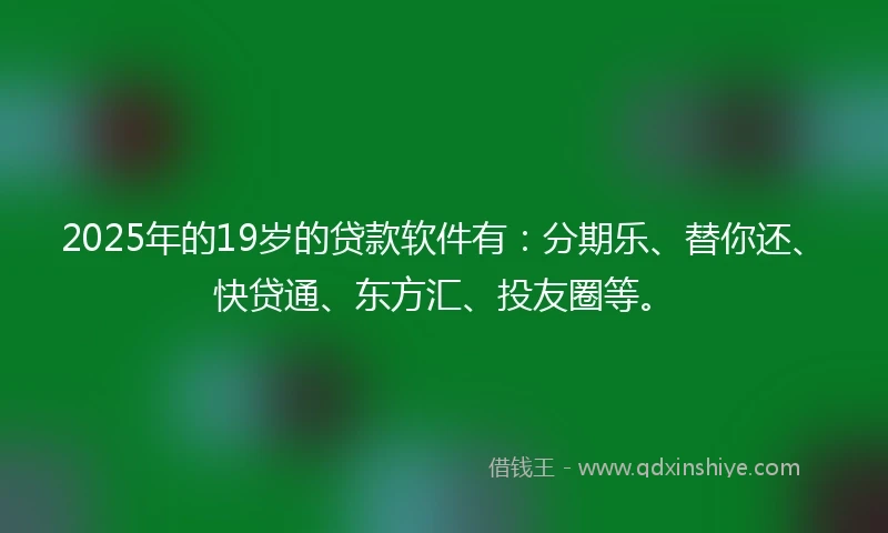 2025年的19岁的贷款软件有：分期乐、替你还、快贷通、东方汇、投友圈等。