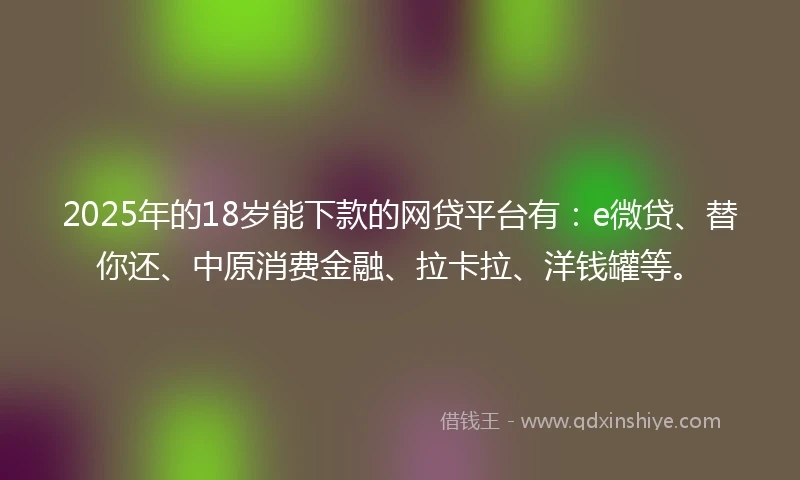 2025年的18岁能下款的网贷平台有：e微贷、替你还、中原消费金融、拉卡拉、洋钱罐等。