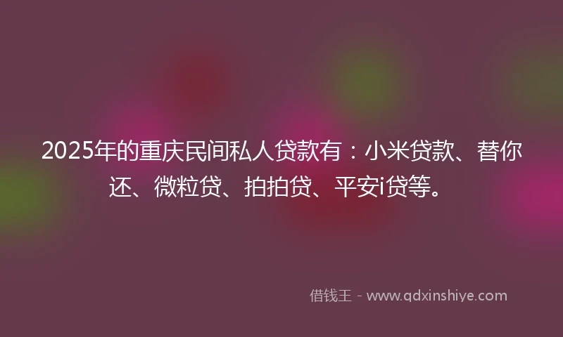 2025年的重庆民间私人贷款有：小米贷款、替你还、微粒贷、拍拍贷、平安i贷等。