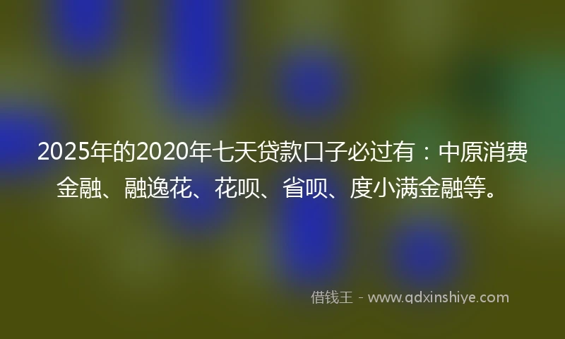 2025年的2020年七天贷款口子必过有：中原消费金融、融逸花、花呗、省呗、度小满金融等。