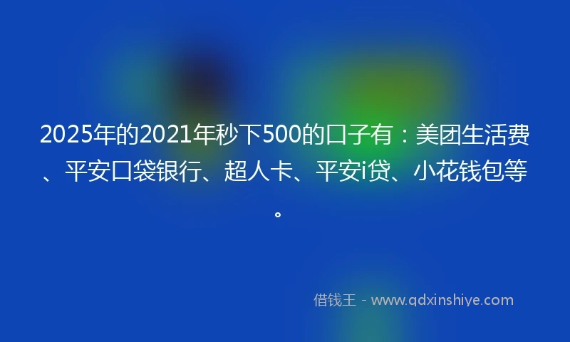 2025年的2021年秒下500的口子有：美团生活费、平安口袋银行、超人卡、平安i贷、小花钱包等。