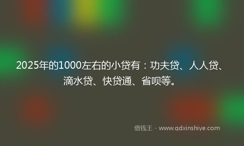 2025年的1000左右的小贷有：功夫贷、人人贷、滴水贷、快贷通、省呗等。