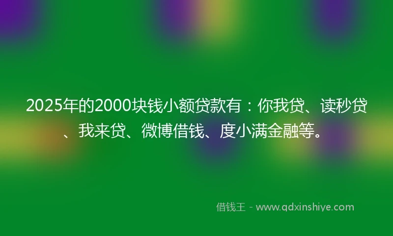 2025年的2000块钱小额贷款有：你我贷、读秒贷、我来贷、微博借钱、度小满金融等。