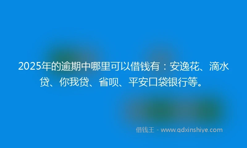 2025年的逾期中哪里可以借钱有：安逸花、滴水贷、你我贷、省呗、平安口袋银行等。