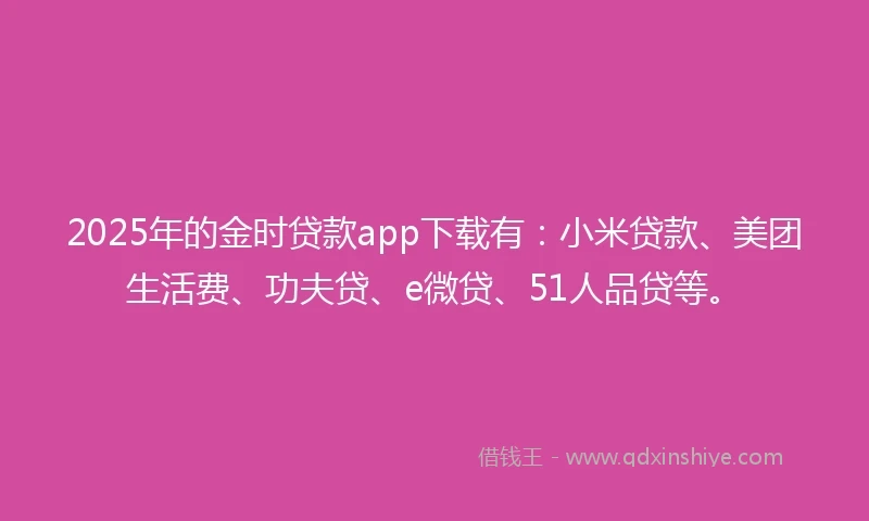 2025年的金时贷款app下载有：小米贷款、美团生活费、功夫贷、e微贷、51人品贷等。