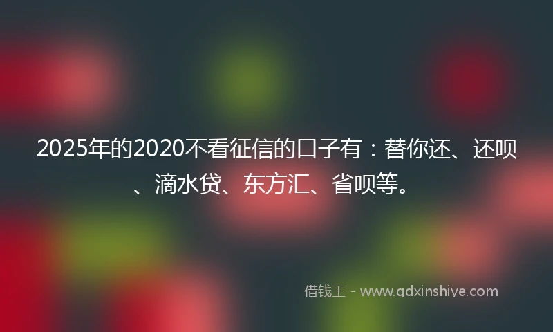 2025年的2020不看征信的口子有：替你还、还呗、滴水贷、东方汇、省呗等。