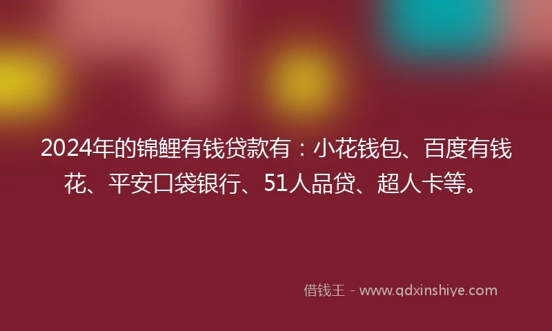 2024年的锦鲤有钱贷款有：小花钱包、百度有钱花、平安口袋银行、51人品贷、超人卡等。