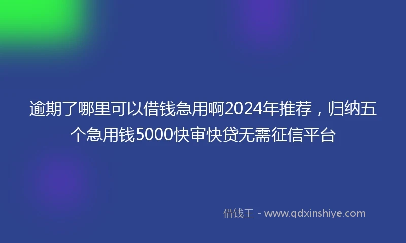 逾期了哪里可以借钱急用啊2024年推荐，归纳五个急用钱5000快审快贷无需征信平台