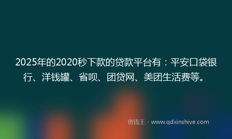 2025年的2020秒下款的贷款平台有：平安口袋银行、洋钱罐、省呗、团贷网、美团生活费等。