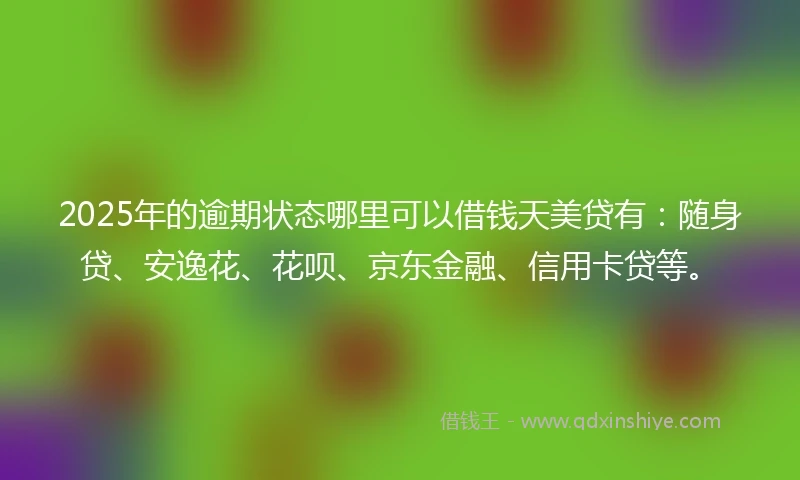 2025年的逾期状态哪里可以借钱天美贷有：随身贷、安逸花、花呗、京东金融、信用卡贷等。