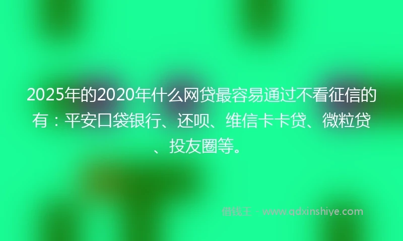 2025年的2020年什么网贷最容易通过不看征信的有：平安口袋银行、还呗、维信卡卡贷、微粒贷、投友圈等。