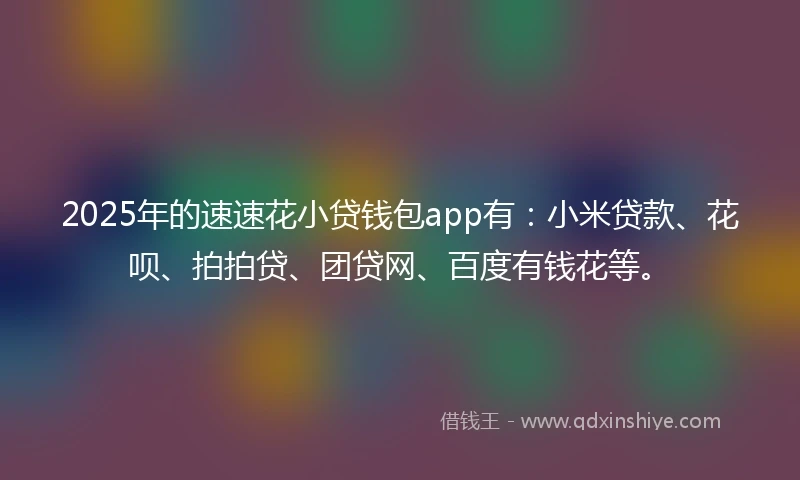 2025年的速速花小贷钱包app有：小米贷款、花呗、拍拍贷、团贷网、百度有钱花等。