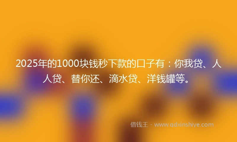 2025年的1000块钱秒下款的口子有：你我贷、人人贷、替你还、滴水贷、洋钱罐等。