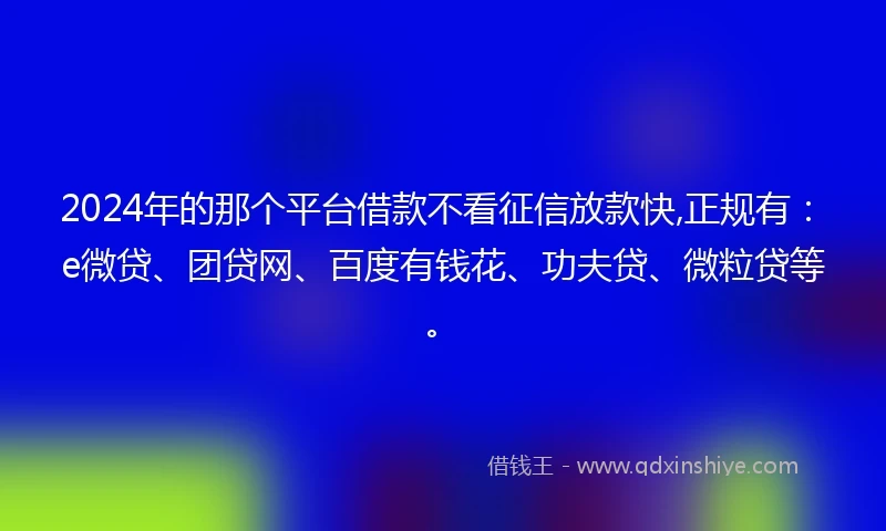 2024年的那个平台借款不看征信放款快,正规有：e微贷、团贷网、百度有钱花、功夫贷、微粒贷等。