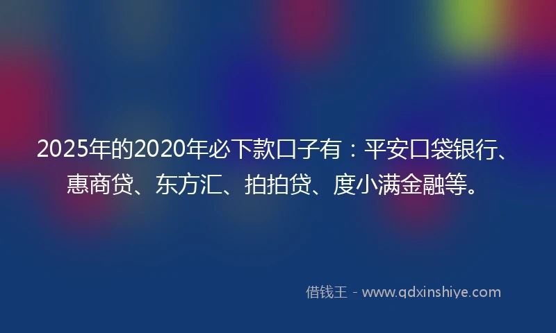 2025年的2020年必下款口子有：平安口袋银行、惠商贷、东方汇、拍拍贷、度小满金融等。