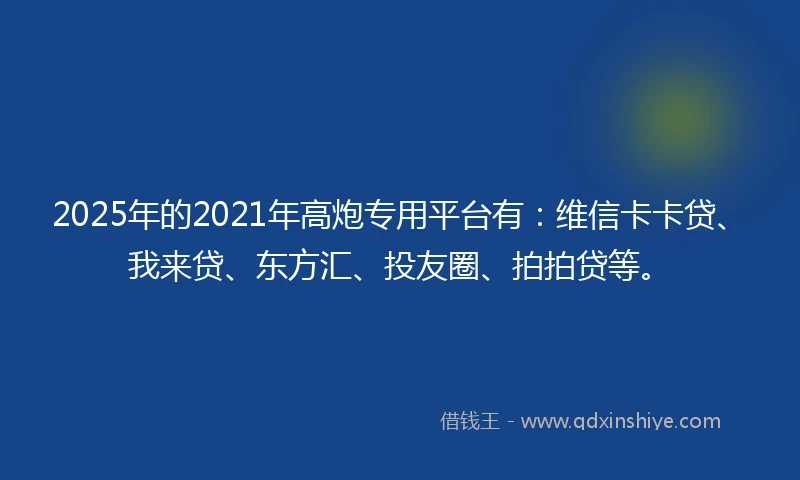 2025年的2021年高炮专用平台有：维信卡卡贷、我来贷、东方汇、投友圈、拍拍贷等。