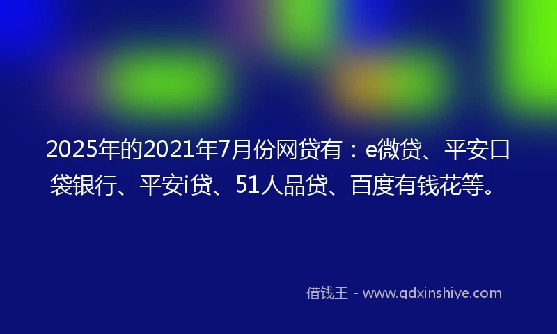 2025年的2021年7月份网贷有：e微贷、平安口袋银行、平安i贷、51人品贷、百度有钱花等。