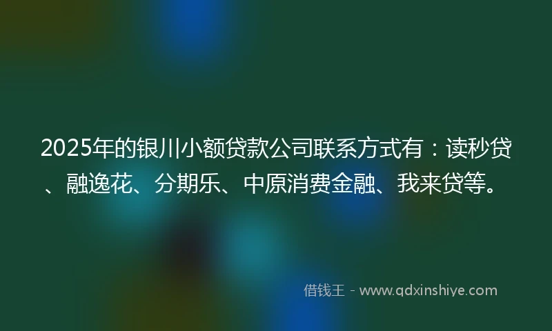 2025年的银川小额贷款公司联系方式有：读秒贷、融逸花、分期乐、中原消费金融、我来贷等。