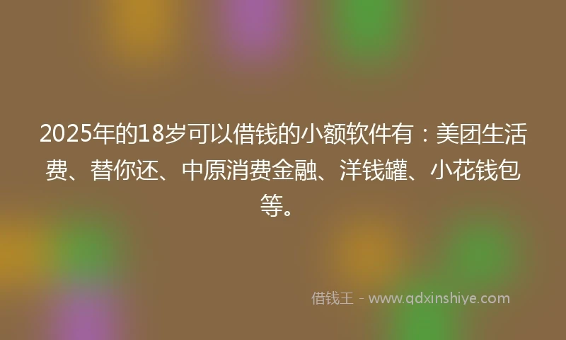 2025年的18岁可以借钱的小额软件有：美团生活费、替你还、中原消费金融、洋钱罐、小花钱包等。