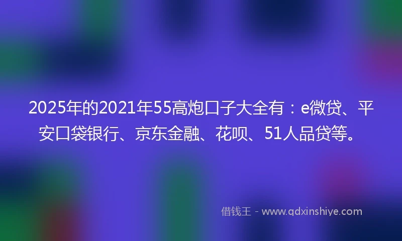 2025年的2021年55高炮口子大全有：e微贷、平安口袋银行、京东金融、花呗、51人品贷等。