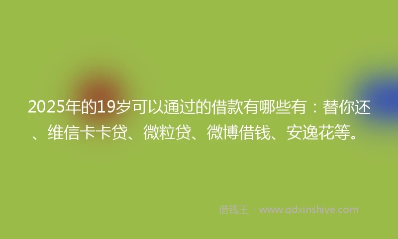 2025年的19岁可以通过的借款有哪些有：替你还、维信卡卡贷、微粒贷、微博借钱、安逸花等。