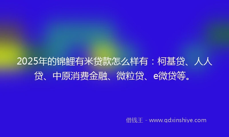2025年的锦鲤有米贷款怎么样有：柯基贷、人人贷、中原消费金融、微粒贷、e微贷等。