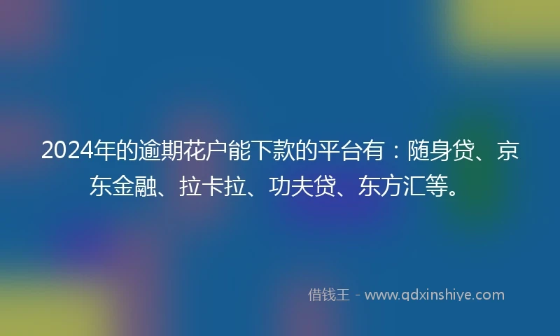2024年的逾期花户能下款的平台有：随身贷、京东金融、拉卡拉、功夫贷、东方汇等。
