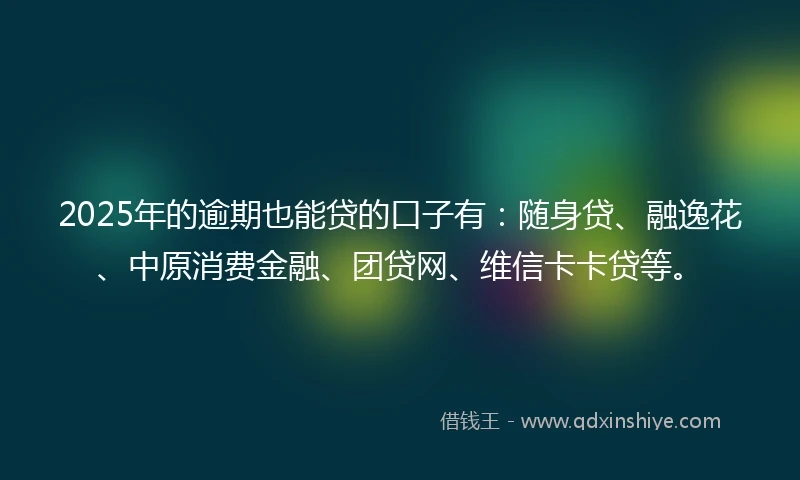 2025年的逾期也能贷的口子有：随身贷、融逸花、中原消费金融、团贷网、维信卡卡贷等。